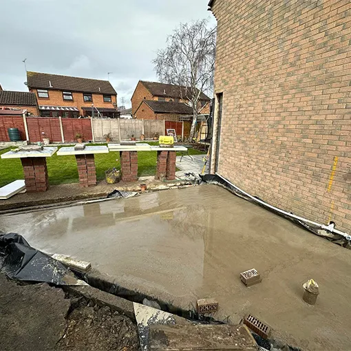 a building that has a lot of cement on it